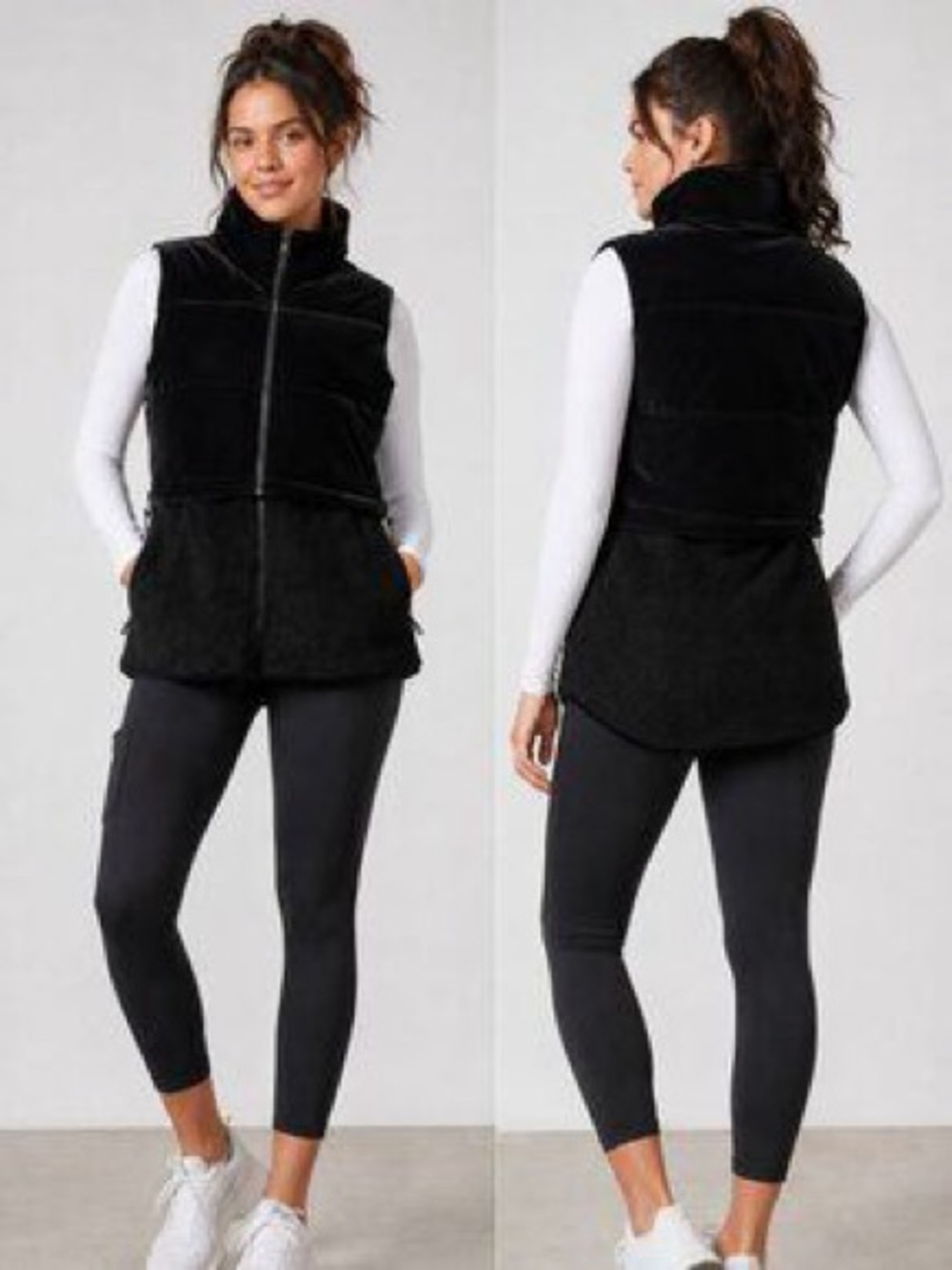 *NWT* SPANX Velour & Luxe Two-In-One Fleece Vest - Very Black